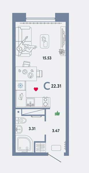 1-к квартира в новостройке, Харьковская, 