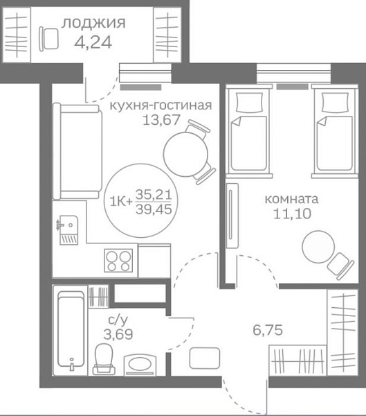 1-к квартира в новостройке, Александра Пушкина, 