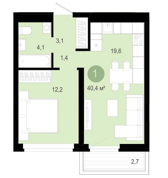 1-к квартира в новостройке, Госпаровская, 