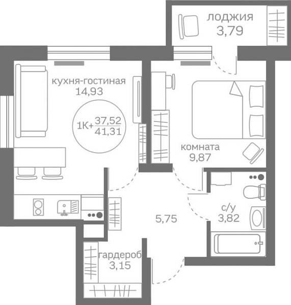 1-к квартира в новостройке, Александра Пушкина, 