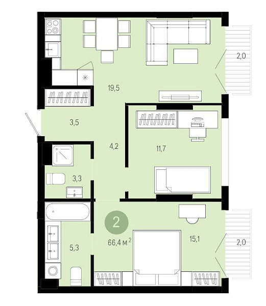 2-к квартира в новостройке, 50 лет Октября, 