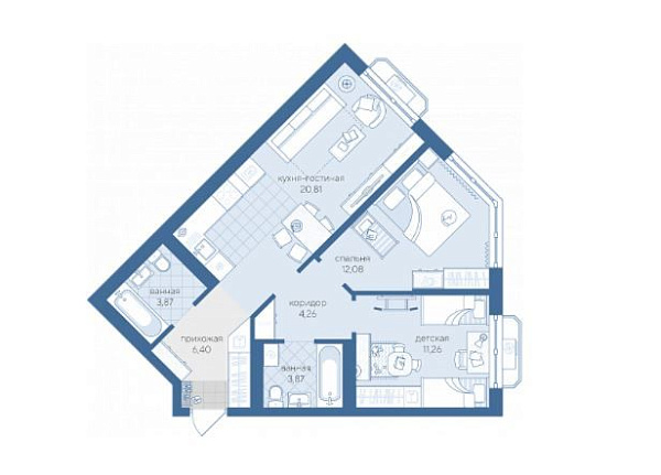 2-к квартира в новостройке, Фармана Салманова, 