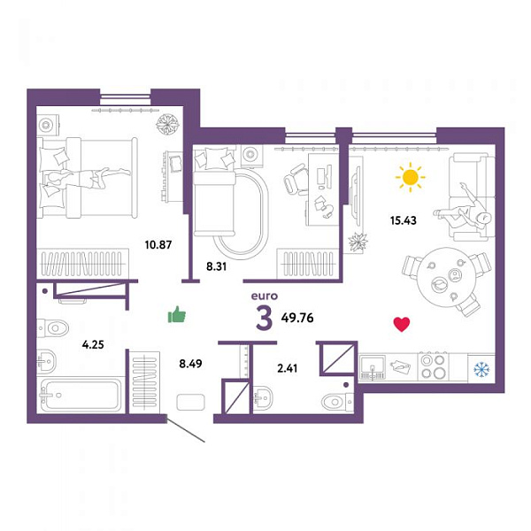 2-к квартира в новостройке, Харьковская, 