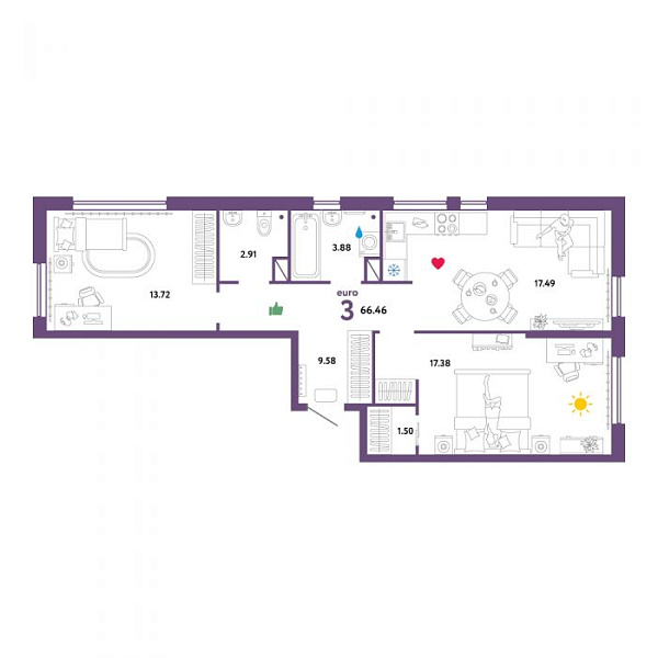 2-к квартира в новостройке, Харьковская, 