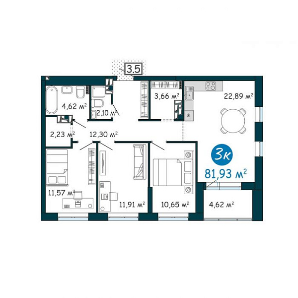 3-к квартира в новостройке, Ярославская, 8
