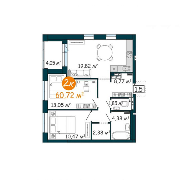 2-к квартира в новостройке, Ярославская, 8